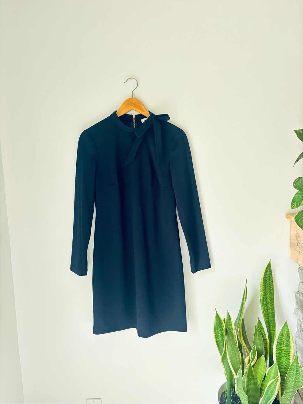 Calvin Klein Navy Long-Sleeve Bow-Neck Shift Dress
